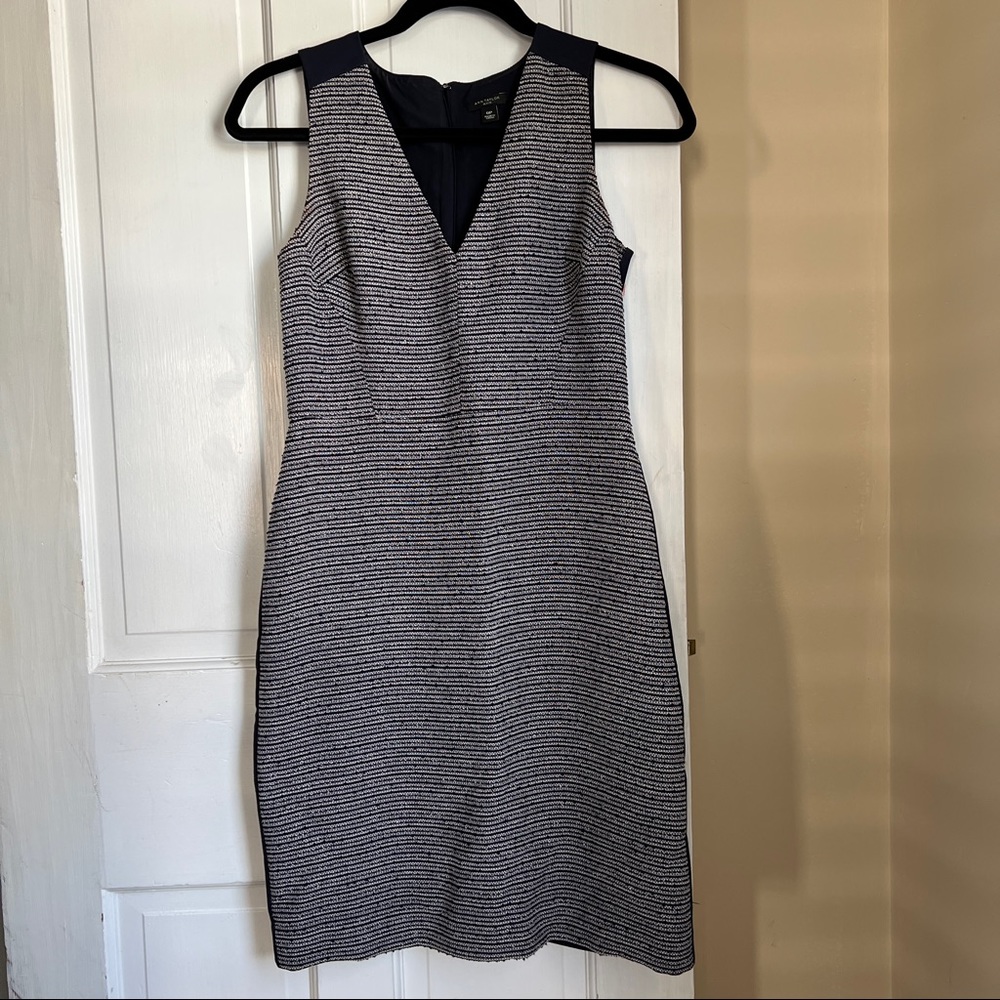 Ann Taylor 0P navy mixed media sheath dress